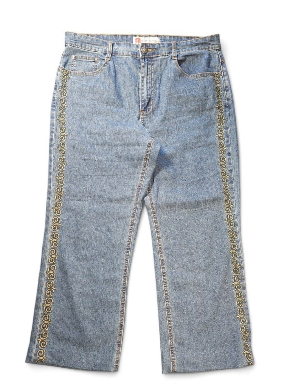 COS Light Blue Denim Jeans with Gold Embroidered Side Trim
